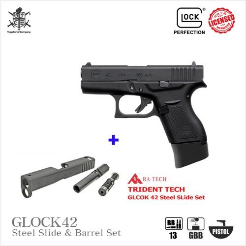 Umarex Glock42 BK (by VFC) 핸드건with TRIDENT TECH G42 Pistol Steel Slide &amp; Barrel Set 패키지